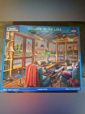 White Mountain 'Welcome to the Lake' Jigsaw Puzzle - Blue, Red, Green